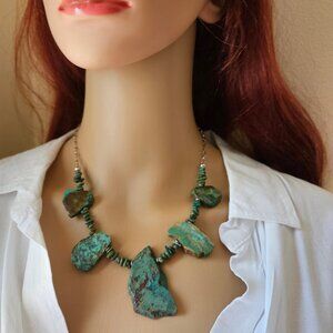 .925 Sterling Silver Turquoise Stone slab Necklace